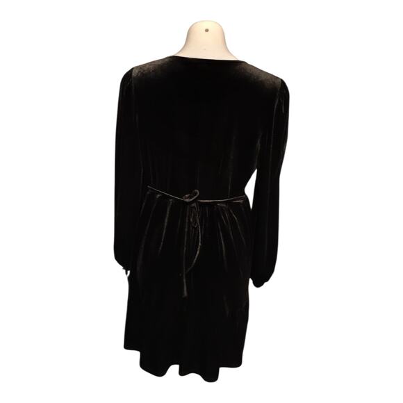 Miss Selfridge Women's Black Velvet Knee Length Babydoll Dress Waist Tie Size 8 - Picture 3 of 12